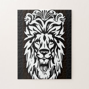 Lion head black and white etching regal jigsaw puzzle