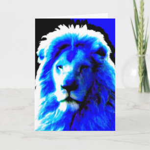 Lion Head Blue 'Happy Birthday' greetings card