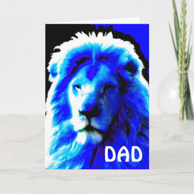 Lion Head Blue 'Happy Father's Day' card (Front)