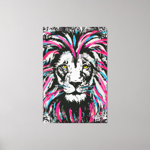 Lion Head Canvas   Blue Pink Lion Canvas Print