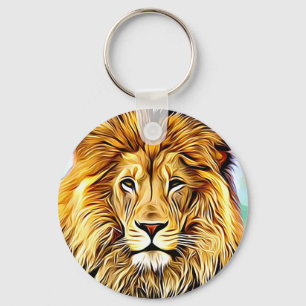 Lion head digital painting art key ring