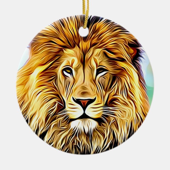 Lion head Digital painting Ceramic Tree Decoration (Front)