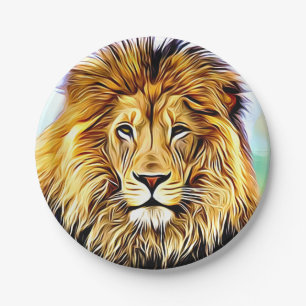 Lion head Digital painting Paper Plate