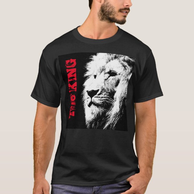 Lion Head Face Template Mens Modern Elegant Black T-Shirt (Front)