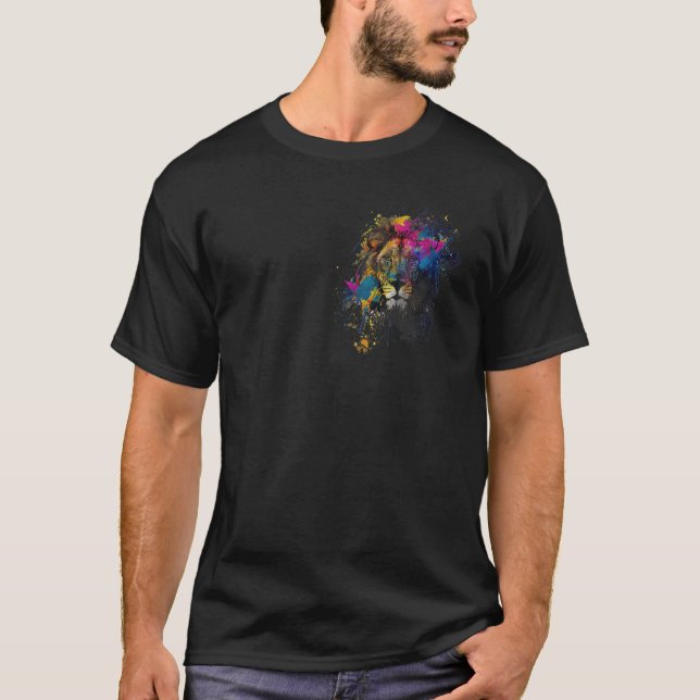 Lion head Face zoo Animal paint splash colourful T-Shirt (Front)