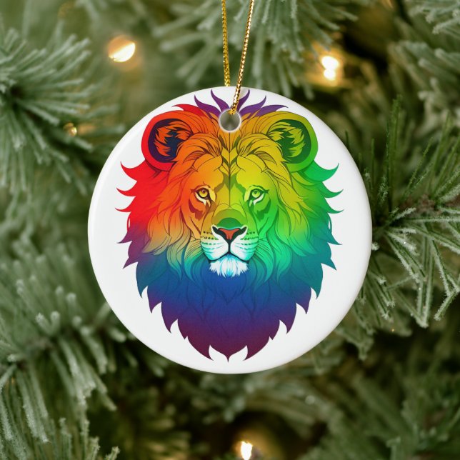 Lion Head Gay Pride Ceramic Ornament (Tree)