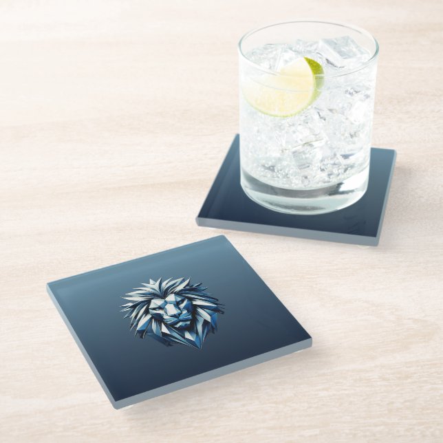 Lion head geometry shapes glass coaster (Angled)
