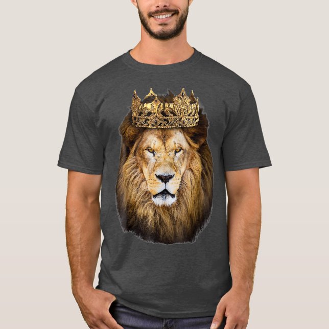 Lion Head Golden Crown Art Canvas King T-Shirt (Front)