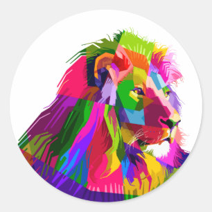 Lion head in geometric pattern classic round sticker