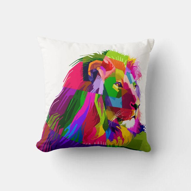 Lion head in geometric pattern cushion (Front)