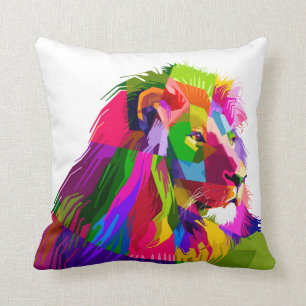 Lion head in geometric pattern cushion