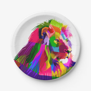Lion head in geometric pattern paper plate