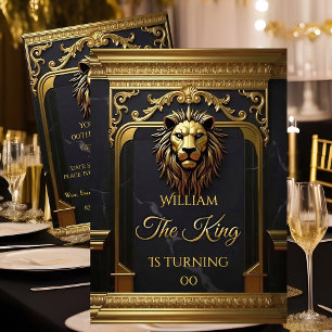 Lion Head King Marble Black Gold Birthday Party Invitation