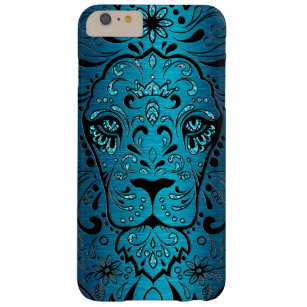 Lion Head Metallic Blue Background Barely There iPhone 6 Plus Case
