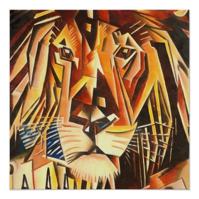 Lion Head Modern Cubist Painting Poster (Front)