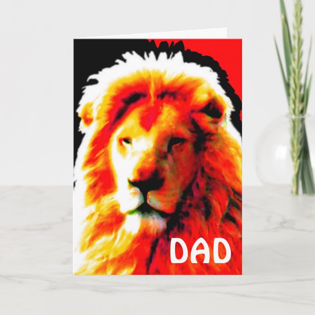 Lion Head Red 'DAD' birthday card (Front)