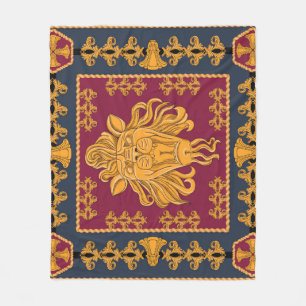 Lion head scarf: golden motif. fleece blanket
