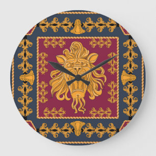 Lion head scarf: golden motif. large clock