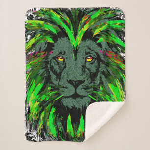 Lion Head Sherpa Blanket Green Lion Blanket