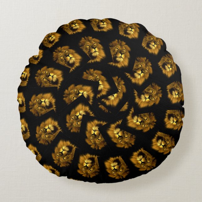 Lion Head Spiral Abstract Pattern, Round Cushion (Front)