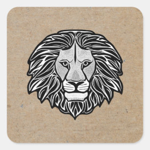 Lion Head Square Sticker