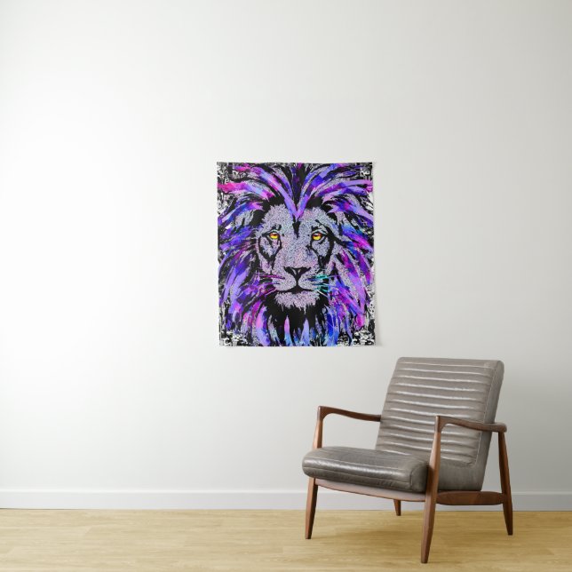 Lion Head Tapestry | Blue Lion Tapestries (In Situ)