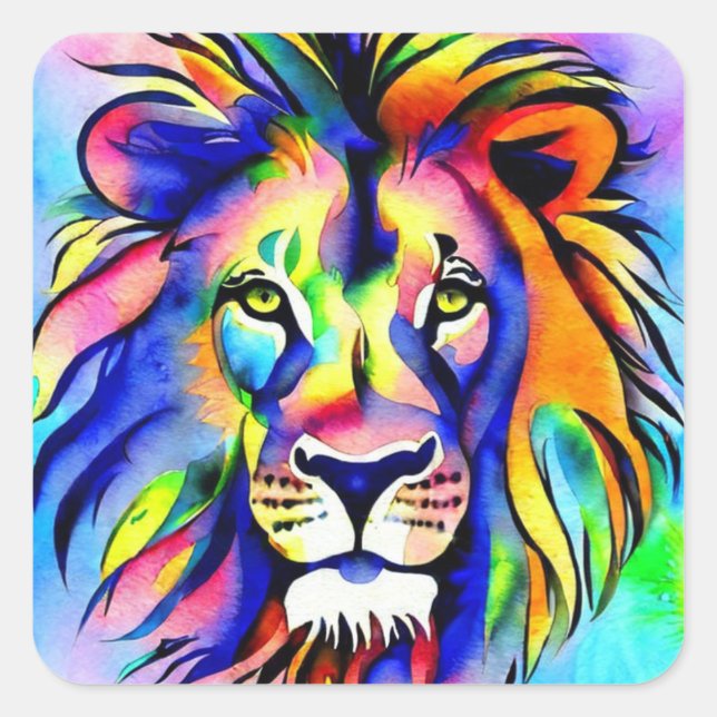 Lion Head Watercolour Square Sticker (Front)