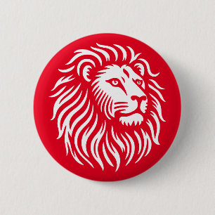 Lion Head - White on Red 6 Cm Round Badge