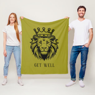 Lion Head with Crown Silhouette - Black 1 Fleece Blanket