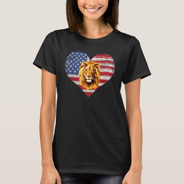 Lion Heart American Flag 4th Of July Usa Flag T-Shirt (Front)