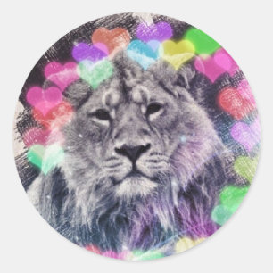 Lion Heart Bokeh Digital Art Drawing Classic Round Sticker