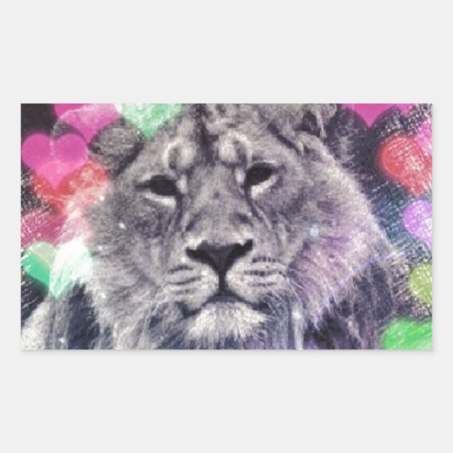Lion Heart Bokeh Digital Art Drawing Rectangular Sticker (Front)