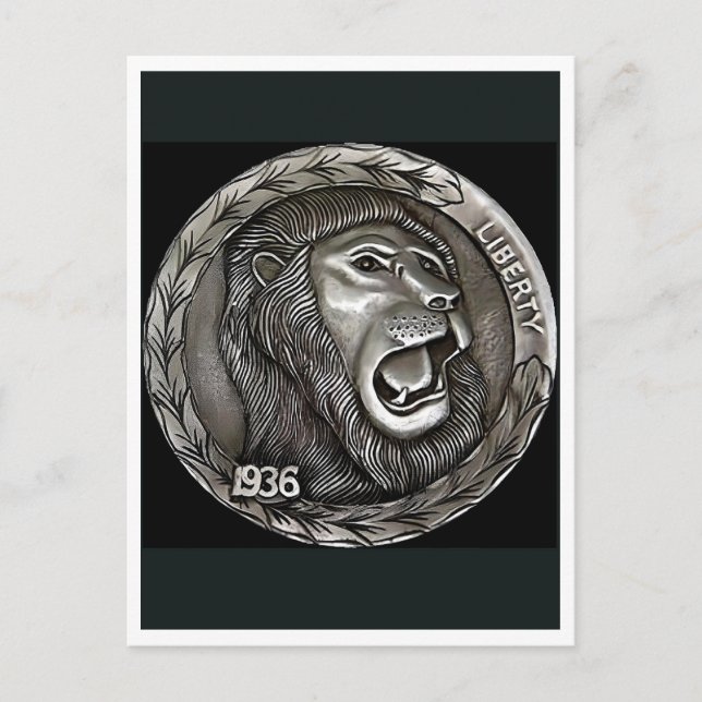 Lion. Hobo nickel coin. Postcard (Front)