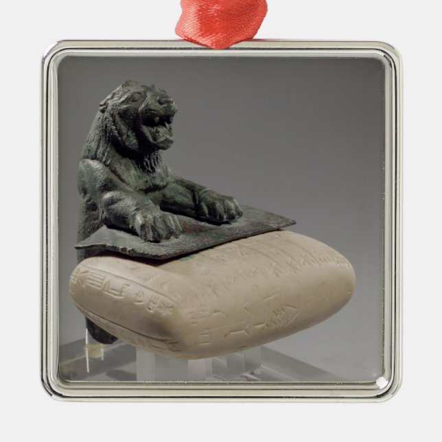 Lion holding a Hurrian foundation tablet, c.2150 B Metal Ornament (Front)