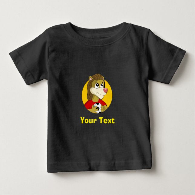 Lion holding a soccer ball cartoon baby T-Shirt (Front)