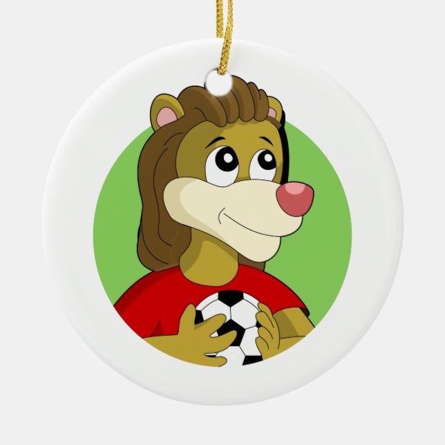 Lion holding a soccer ball cartoon ceramic ornament (Front)