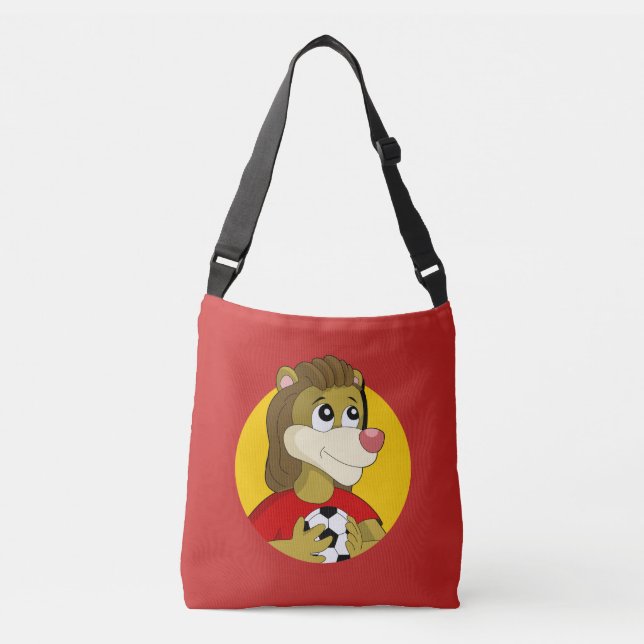 Lion holding a soccer ball cartoon crossbody bag (Front)
