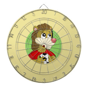 Lion holding a soccer ball cartoon dart board