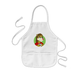 Lion holding a soccer ball cartoon kids apron