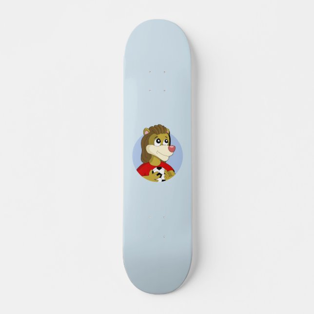 Lion holding a soccer ball cartoon skateboard (Front)