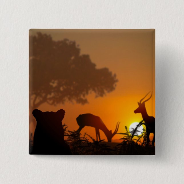 Lion Hunt 15 Cm Square Badge (Front)