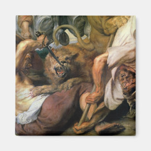 Lion Hunt, detail of two men and a lion, 1621 Magnet