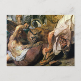 Lion Hunt, detail of two men and a lion, 1621 Postcard