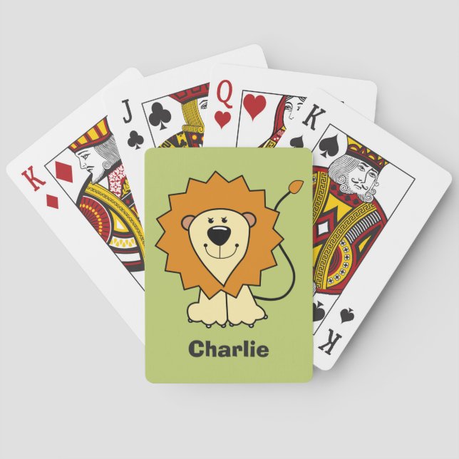 Lion illustration custom name kid's playing cards (Back)