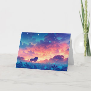 Lion in a Field of Sunset Hues Card