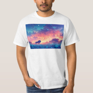 Lion in a Field of Sunset Hues T-Shirt