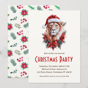 Lion in a Santa Hat Safari Animal Christmas Party  Invitation