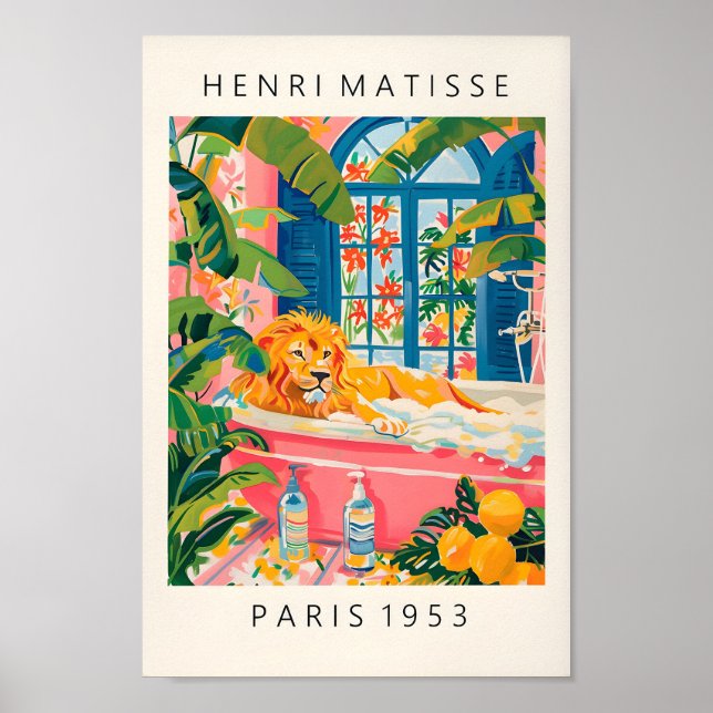 Lion In Bathtub Poster, Matisse Poster, Pink Bathr Poster (Front)