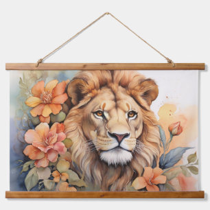 Lion in Bloom Fine Serene Wild Animal Hanging Tapestry