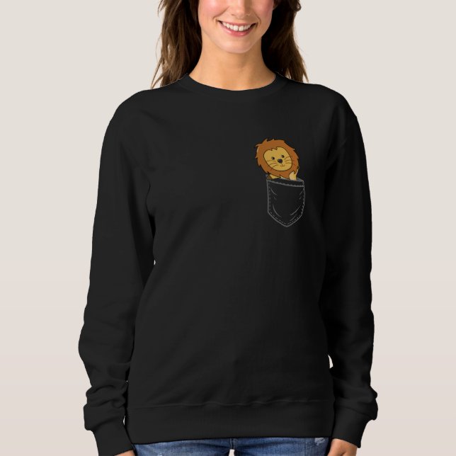 Lion In Breast Pocket Funny Lions For Children Sweatshirt (Front)